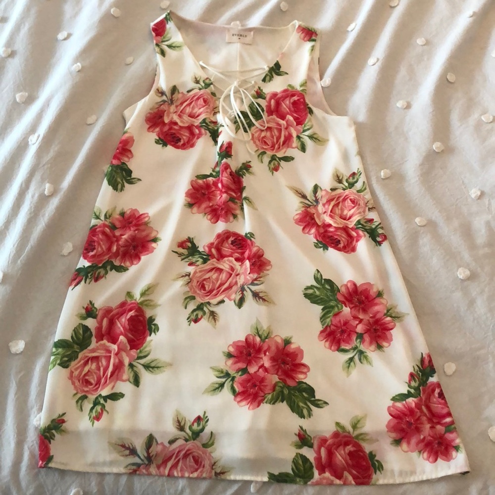 White dress with pink roses